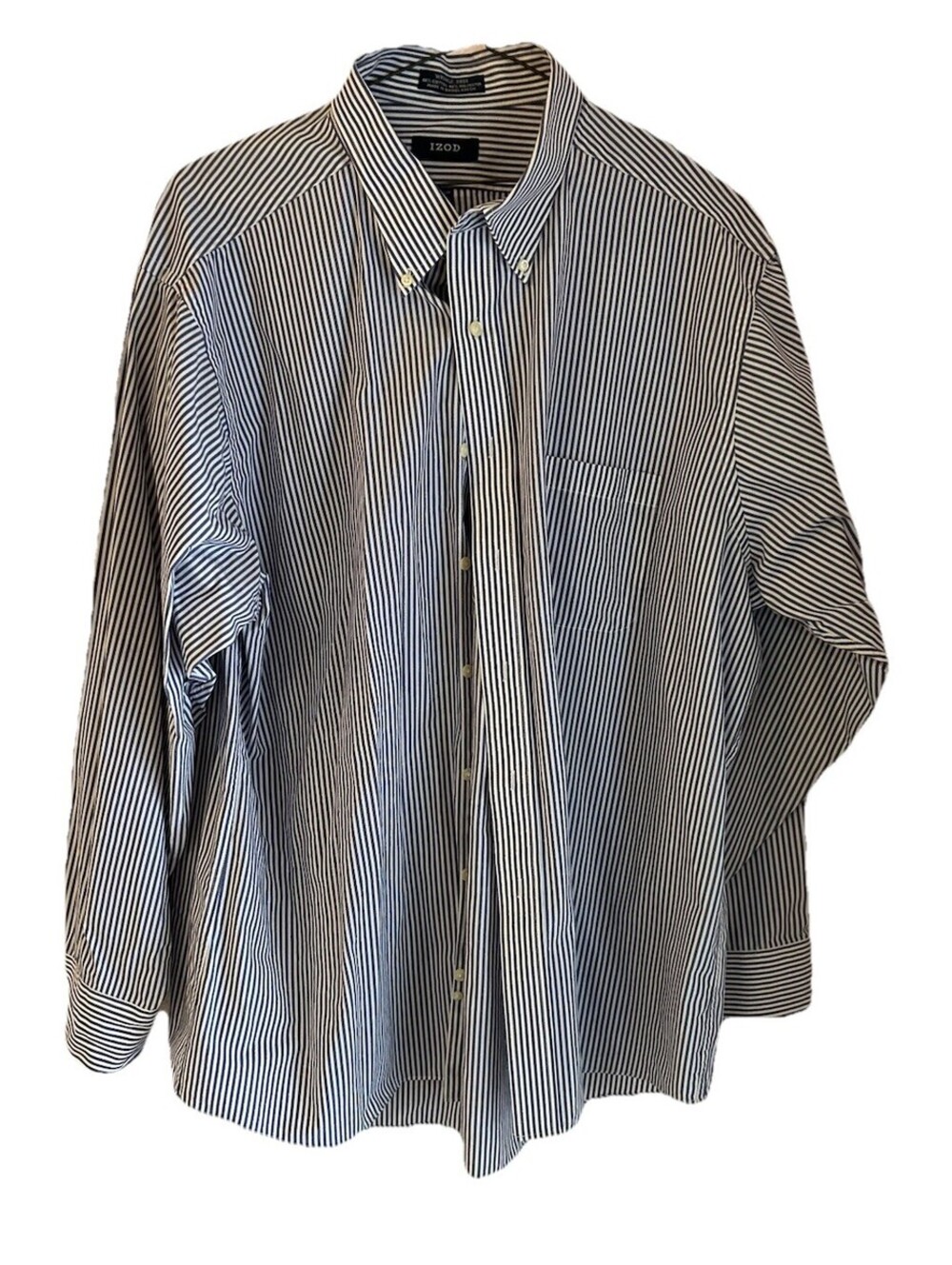 Izod Wrinkle-Free Regular Fir Striped Shirt Blue 18 34/35 XXL ExcellentCondition